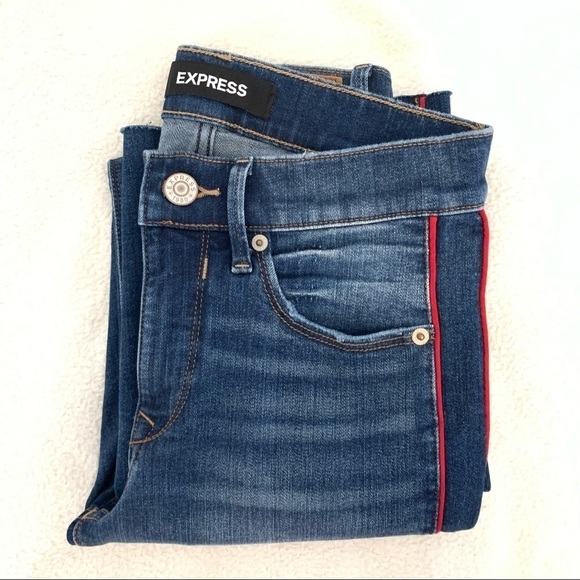 Express Ankle Legging Mid Rise Red Stripe Raw Hem - Picture 2 of 10